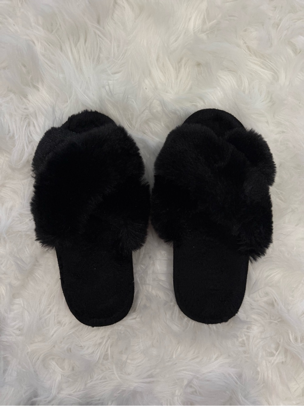Black Faux Fur Slide Slippers for Women